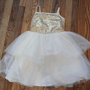 Gold Sequin and White Tulle Dress
